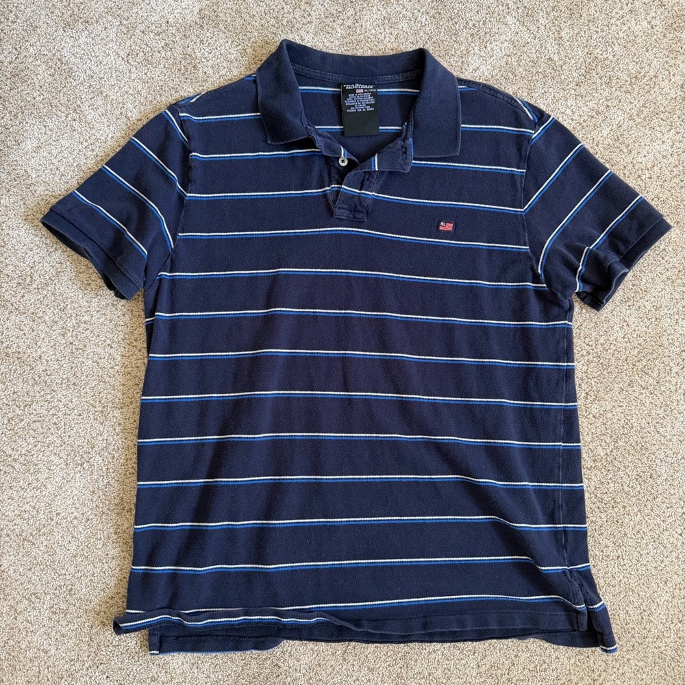 VTG Polo by Ralph Lauren Navy & Light Blue Striped Polo Preppy Americana